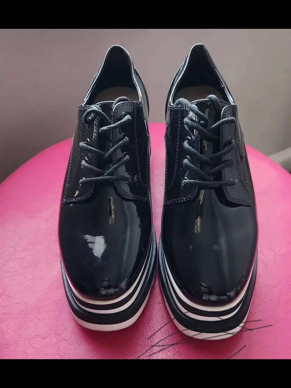 Aldo Black Patent Lace-Up Platform